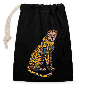 Mosaïque colorée léopard œuvre d’art pour les amoureux des animaux - Sac cadeau en coton avec cordon (14 x 20 cm) - noir - Devant