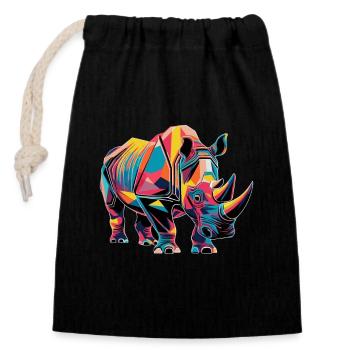 Rhinocéros coloré oeuvre formes géométriques - Sac cadeau en coton avec cordon (14 x 20 cm) - noir - Devant