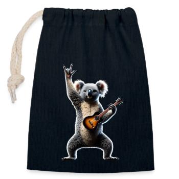 Funny Rock Guitar Koala Music Animal Lover - Closable cotton gift bag (14x20cm) - navy - Front