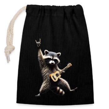 Funny Rock Guitar Raccoon Music Animal Lover - Closable cotton gift bag (14x20cm) - black - Front