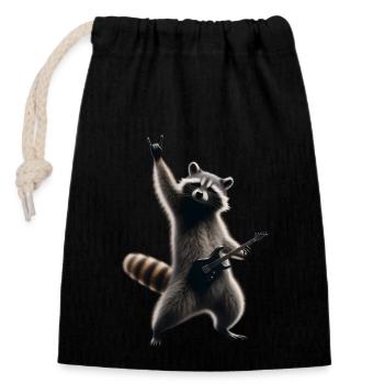 Funny Rock Guitar Raccoon Music Animal Lover - Closable cotton gift bag (14x20cm) - black - Front