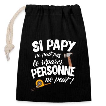 Si Papi Ne Peut Pas Le Réparer Personne Ne Peut - Sac cadeau en coton avec cordon (14 x 20 cm) - noir - Devant