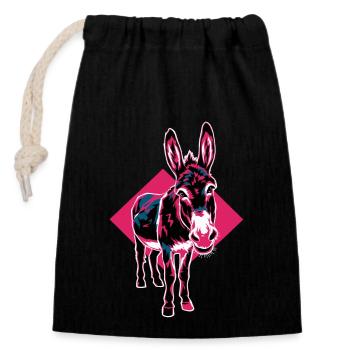 Geometric Farm Animal Artwork Donkey - Closable cotton gift bag (14x20cm) - black - Front