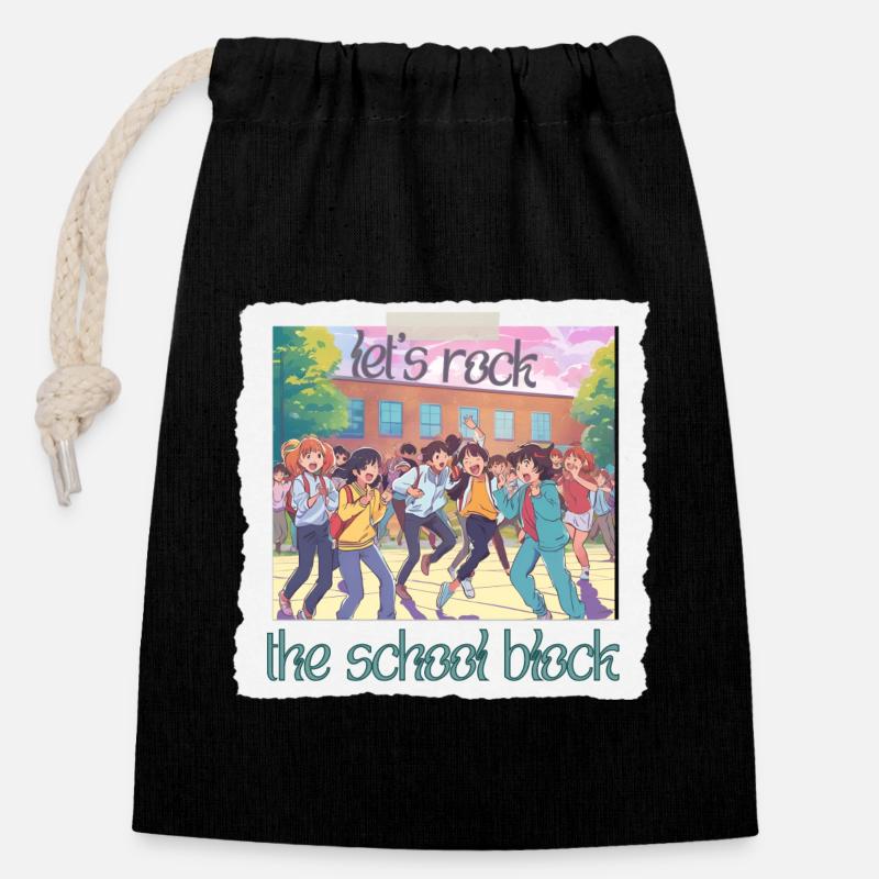 Faisons vibrer le bloc scolaire - Sac cadeau en coton avec cordon (14 x 20 cm) - noir
