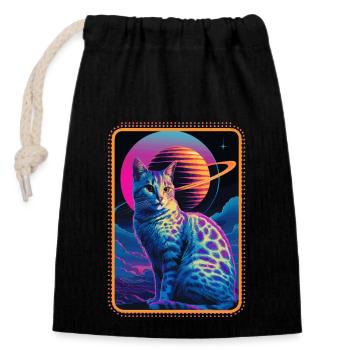 Animal Art Planet Fantasy Artwork Cat Universe - Closable cotton gift bag (14x20cm) - black - Front
