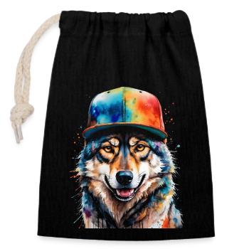 Wolf Snapback Cap Colorful Animal Design Print - Closable cotton gift bag (14x20cm) - black - Front