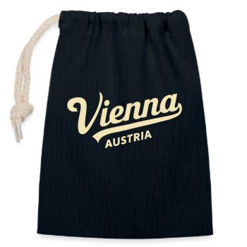 Vienne, Autriche, Souvenir Retro Lettering - Sac cadeau en coton avec cordon (14 x 20 cm) - bleu marine - Devant
