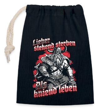 rViking Warrior Design Standing Dying Warrior - Closable cotton gift bag (14x20cm) - navy - Front