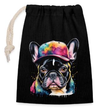 French Bulldog Snapback Cap Frenchie Dog - Closable cotton gift bag (14x20cm) - black - Front