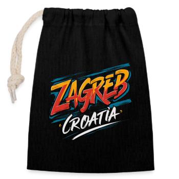 Zagreb Croatia Souvenir Kunstwerk - Verschließbarer Geschenkbeutel aus Baumwolle (14x20cm) - Schwarz - Vorne