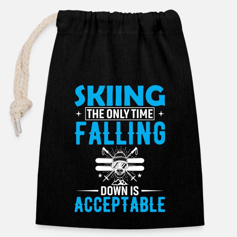 Skiing: The Only Time Falling Down Is Acceptable. - Closable cotton gift bag (14x20cm) - black