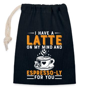 J’ai un café au lait en tête et un expresso-ly pour vous. - Sac cadeau en coton avec cordon (14 x 20 cm) - bleu marine - Devant