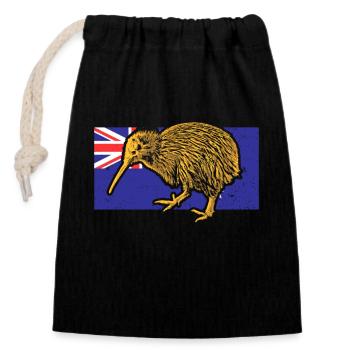 Kiwi oiseau drapeau néo-zélandais - Sac cadeau en coton avec cordon (14 x 20 cm) - noir - Devant