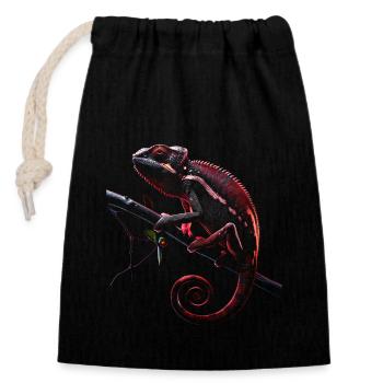 Caméléon motif animal amoureux des animaux reptile lézard - Sac cadeau en coton avec cordon (14 x 20 cm) - noir - Devant