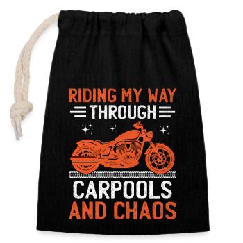 Riding My Way Through Carpools And Chaos Biker - Closable cotton gift bag (14x20cm) - black - Front