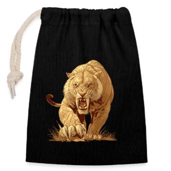 Saber-Toothed Tiger Sabertooth Tiger - Closable cotton gift bag (14x20cm) - black - Front