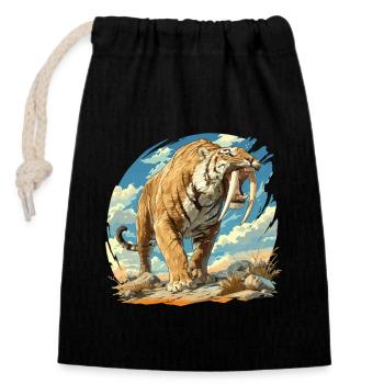 Saber-Toothed Tiger Sabertooth Tiger - Closable cotton gift bag (14x20cm) - black - Front