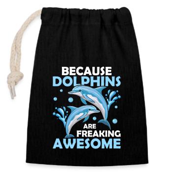 Because Dolphins Are Awesome Beach Vacation Marine - Closable cotton gift bag (14x20cm) - black - Front