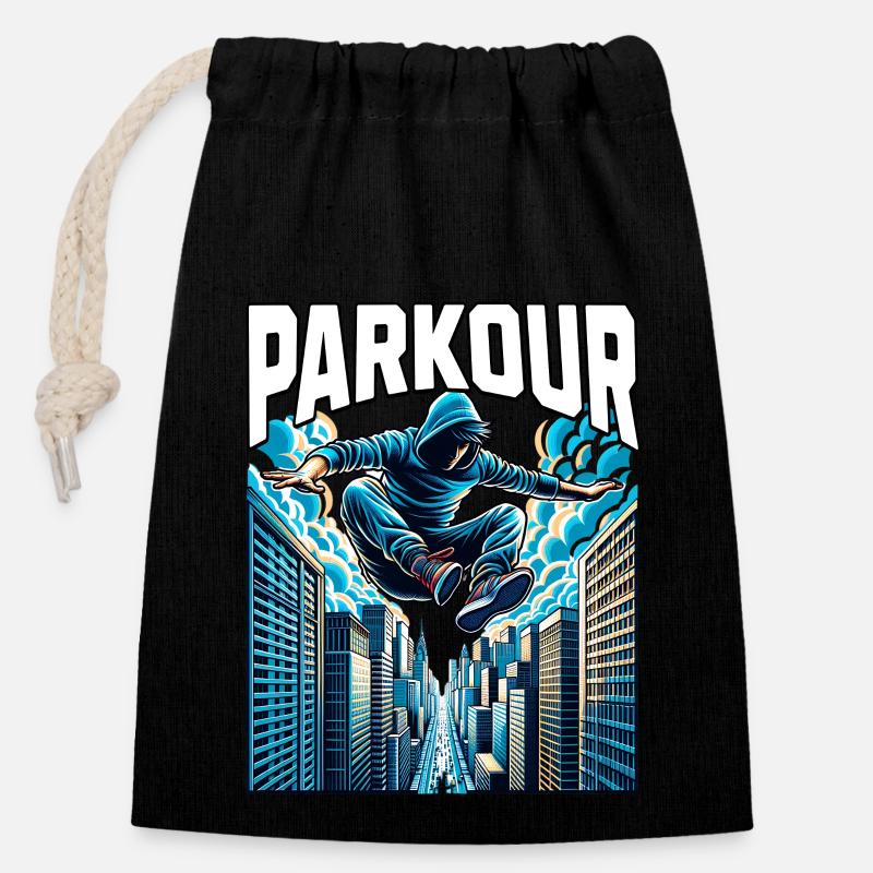 Parkour - Sac cadeau en coton avec cordon (14 x 20 cm) - noir