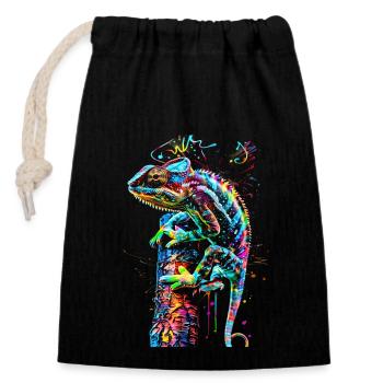 Caméléon motif animal amoureux des animaux reptile lézard - Sac cadeau en coton avec cordon (14 x 20 cm) - noir - Devant
