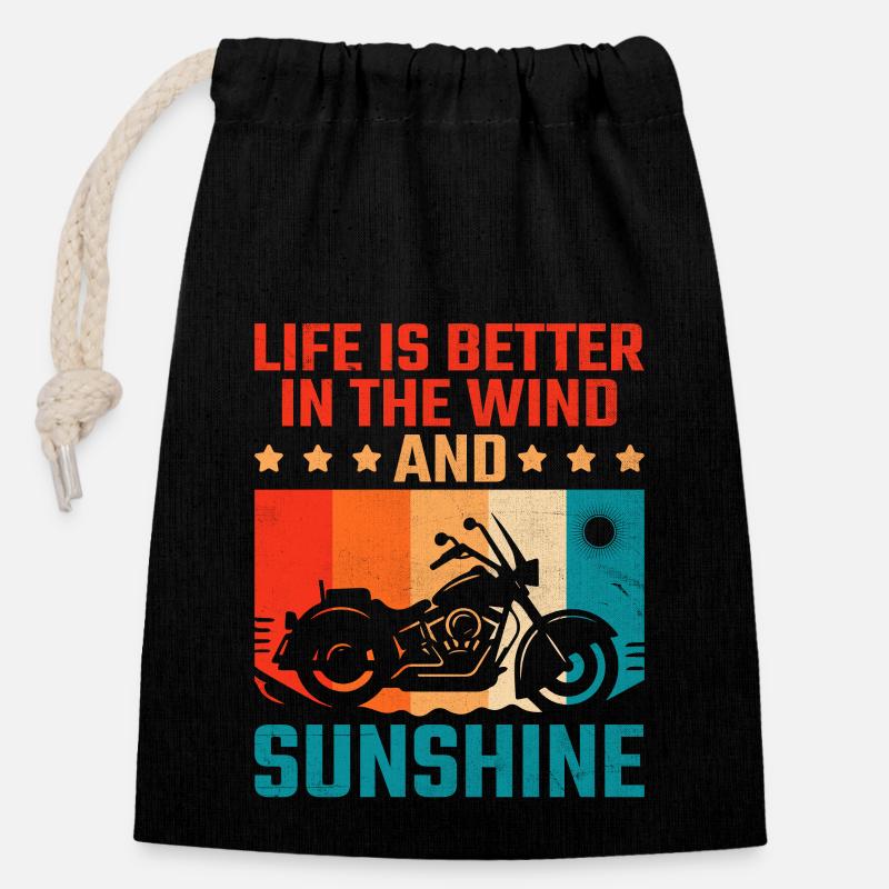 Das Leben Ist Besser Im Wind Und Sonnenschein Motorrad - Verschließbarer Geschenkbeutel aus Baumwolle (14x20cm) - Schwarz