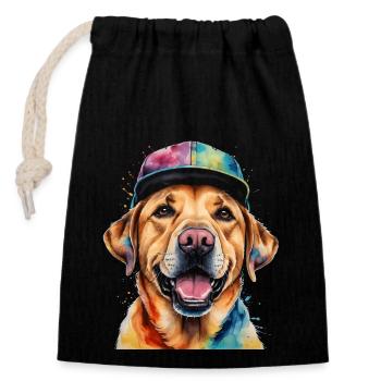 Labrador Retriever Snapback Cap Dog Design Print - Closable cotton gift bag (14x20cm) - black - Front