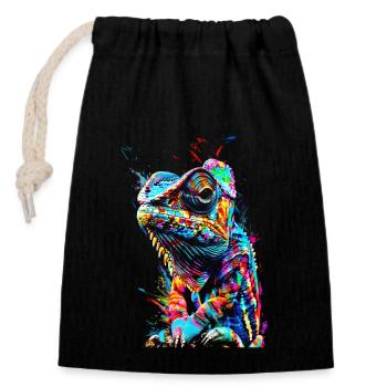 Caméléon motif animal amoureux des animaux reptile lézard - Sac cadeau en coton avec cordon (14 x 20 cm) - noir - Devant