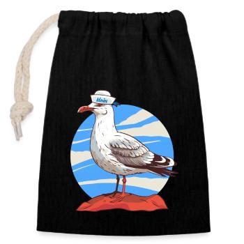 Möwe maritim Matrose - Verschließbarer Geschenkbeutel aus Baumwolle (14x20cm) - Schwarz - Vorne