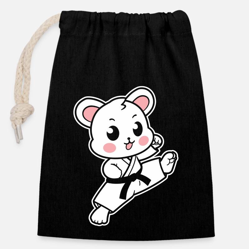 karate - Closable cotton gift bag (14x20cm) - black