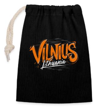 Vilnius Lithuania Souvenir - Closable cotton gift bag (14x20cm) - black - Front