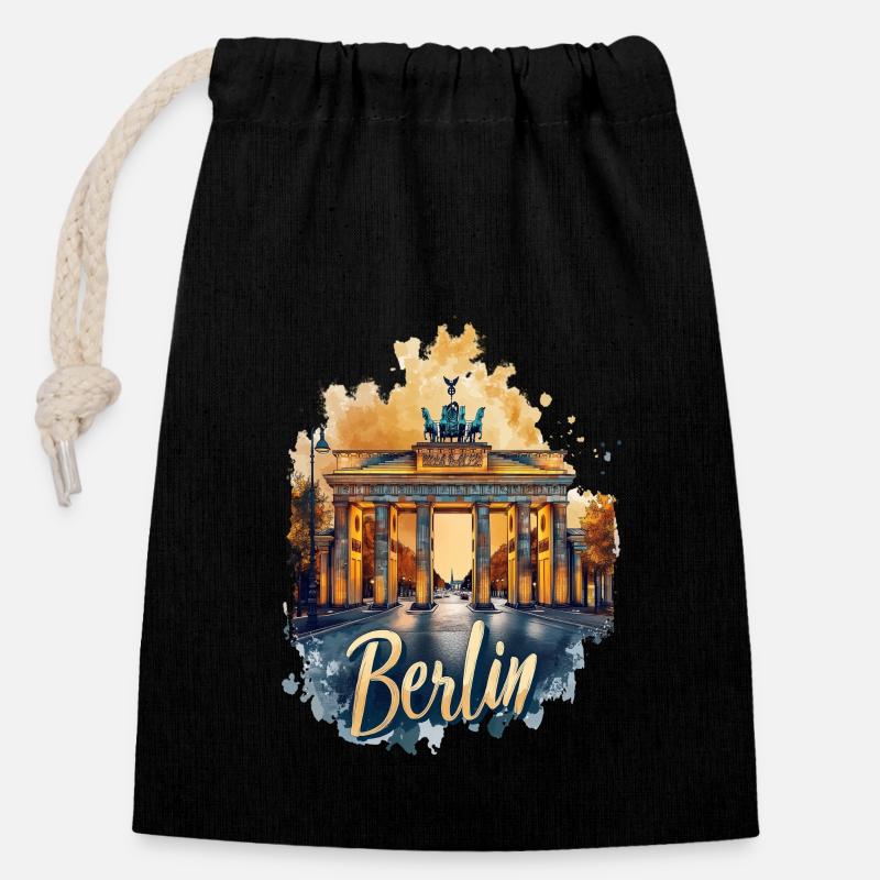 Berlin mit Brandenburger Tor - Verschließbarer Geschenkbeutel aus Baumwolle (14x20cm) - Schwarz