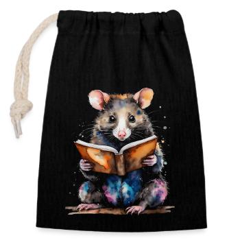 Opossum lisant l’impression colorée de conception animale - Sac cadeau en coton avec cordon (14 x 20 cm) - noir - Devant