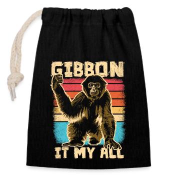 Gibbon - Drôle de dicton - Sac cadeau en coton avec cordon (14 x 20 cm) - noir - Devant