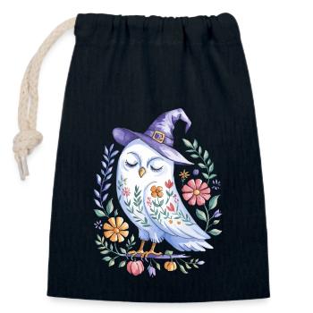 Halloween Eule Mit Hexenhut Und Blumen - Verschließbarer Geschenkbeutel aus Baumwolle (14x20cm) - Navy - Vorne