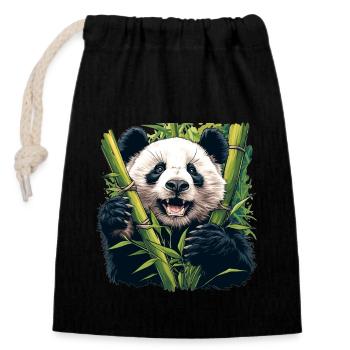Panda géant Pandas Große Pandas Großer Panda - Sac cadeau en coton avec cordon (14 x 20 cm) - noir - Devant