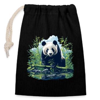Panda géant Pandas Große Pandas Großer Panda - Sac cadeau en coton avec cordon (14 x 20 cm) - noir - Devant