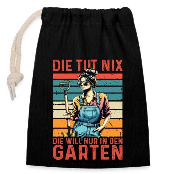 Garten Geschenk Gärtnerin Geburtstag Geschenk - Verschließbarer Geschenkbeutel aus Baumwolle (14x20cm) - Schwarz - Vorne