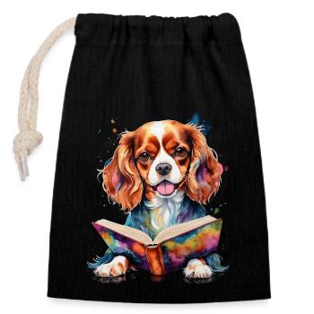 Cavalier King Charles Spaniel livre de lecture chien - Sac cadeau en coton avec cordon (14 x 20 cm) - noir - Devant