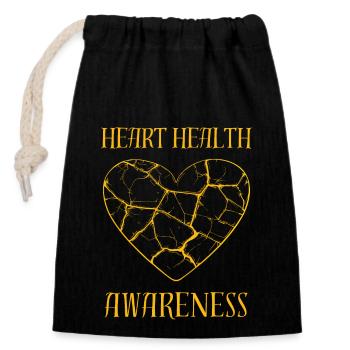 Heart Health Awareness Golden Heart Shattered - Closable cotton gift bag (14x20cm) - black - Front