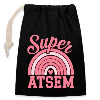 Super atsem - cadeau fin d'année - anniversaire - Sac cadeau en coton avec cordon (14 x 20 cm) - noir - Devant