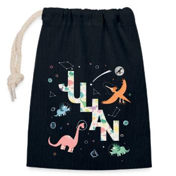 JULIAN - Schöner Jungen Name mit Dinosaurier - Verschließbarer Geschenkbeutel aus Baumwolle (14x20cm) - Navy - Vorne