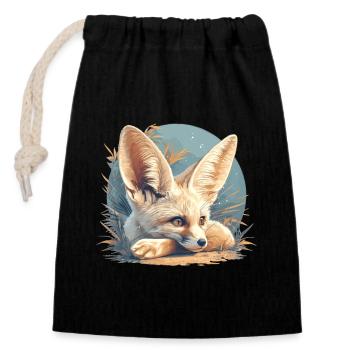 Fennec Fox Fenneks Fennek - Closable cotton gift bag (14x20cm) - black - Front