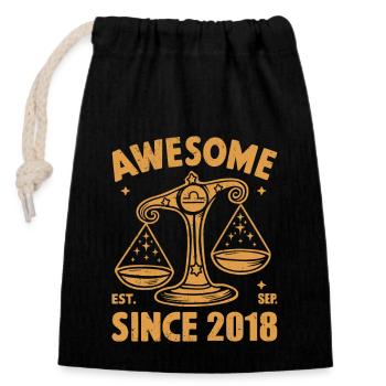 Awesome Since 2018 Libra Birthday - Closable cotton gift bag (14x20cm) - black - Front