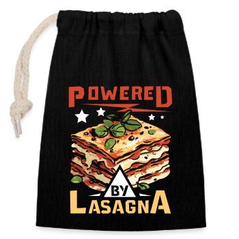 Propulsé par Lasagna - Sac cadeau en coton avec cordon (14 x 20 cm) - noir - Devant