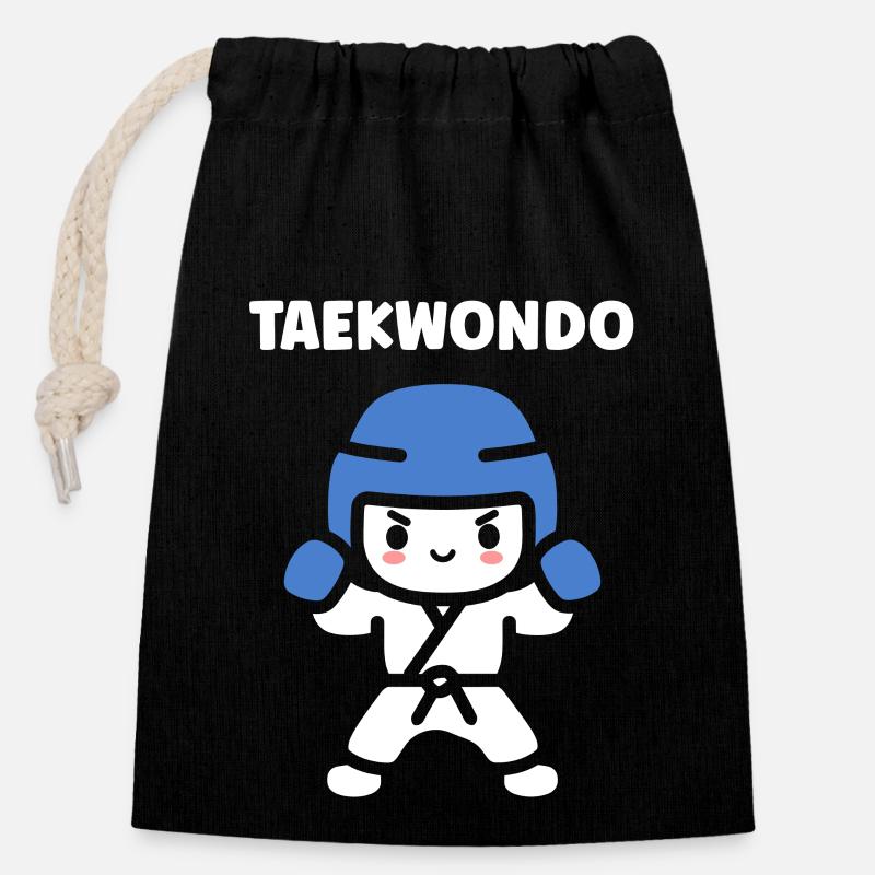 taekwondo - Sac cadeau en coton avec cordon (14 x 20 cm) - noir