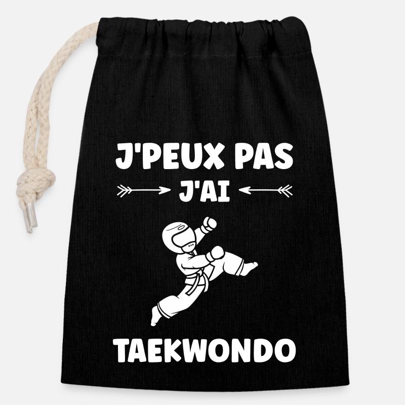 taekwondo - Sac cadeau en coton avec cordon (14 x 20 cm) - noir