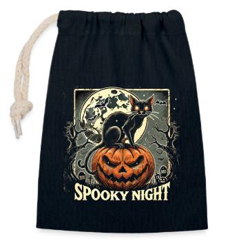 Halloween - « Spooky Pumpkin Night » - Sac cadeau en coton avec cordon (14 x 20 cm) - bleu marine - Devant