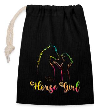 Cheval Fille Équitation Femme Cheval - Sac cadeau en coton avec cordon (14 x 20 cm) - noir - Devant