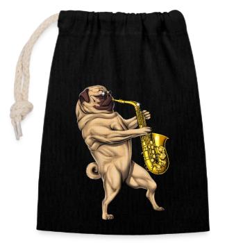 Pug Saxophone Player - Closable cotton gift bag (14x20cm) - black - Front