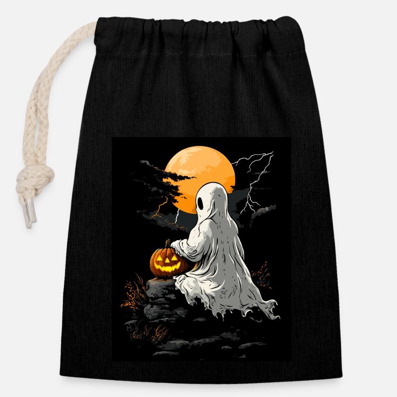 Halloween Geschenk Frauen Geist Männer Kinder Deko - Verschließbarer Geschenkbeutel aus Baumwolle (14x20cm) - Schwarz
